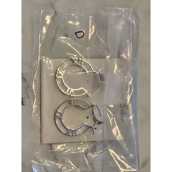 Roman Numeral Sterling Silver Hoop Earrings - Picture 2 of 5